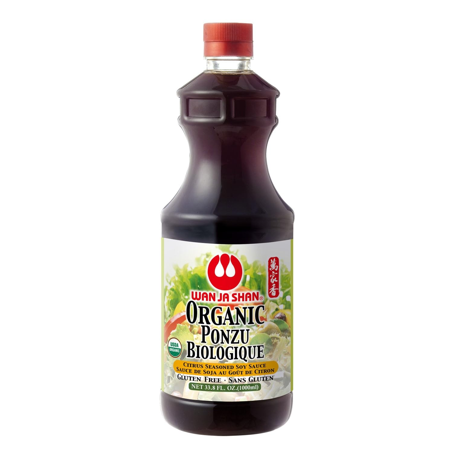 Wan Ja Shan ponzu vista frontal botella 1L, práctico para cocinar