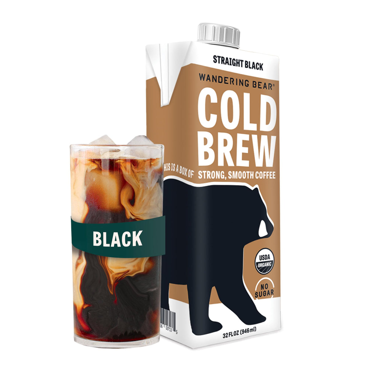 Wandering Bear frente del envase 32 oz muestra diseño y conveniencia