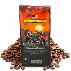 Warpath Coffee frente del empaque mostrando 12 oz y marca, confianza instantánea