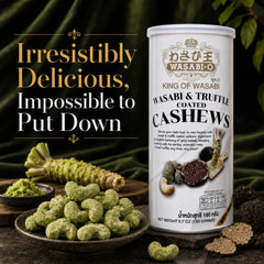 WASABI-O mano sostiene anacardo para comparar tamaño