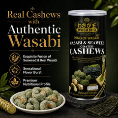 WASABI-O textura de anacardos en primer plano, crocancia visible
