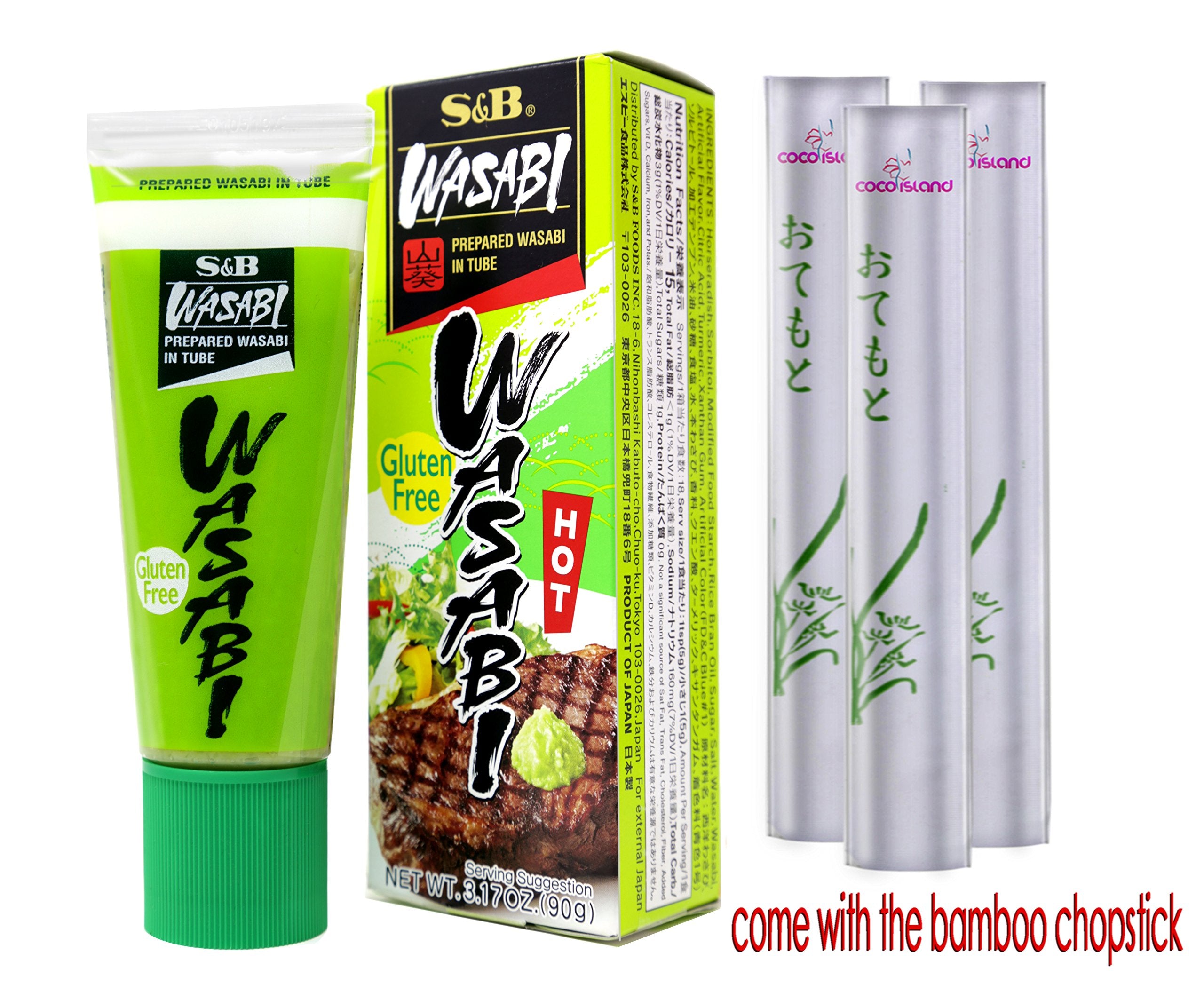 Wasabi Wasabi comparación tamaño del tubo junto a una mano para escala