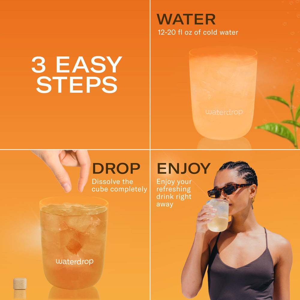 Waterdrop MICRODRINK botella con gas y cubo ilustrando sabor ajustable y burbujas