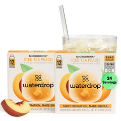 Waterdrop MICRODRINK paquete frontal mostrando 24 cubos y ventaja portable
