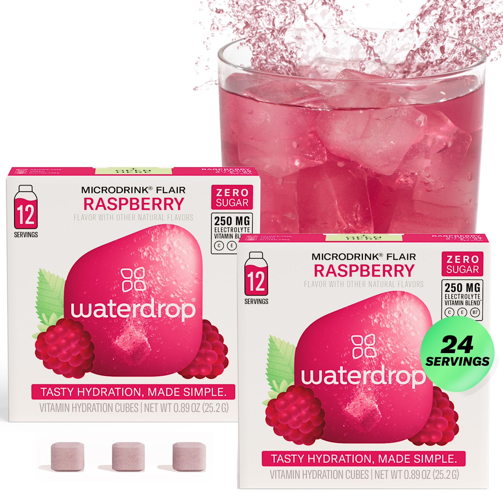 Waterdrop MICRODRINK empaque frontal mostrando 24 cubos y diseño atractivo