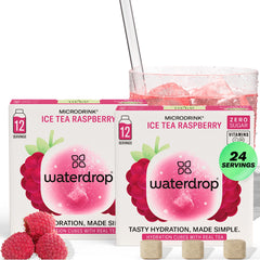 waterdrop MICRODRINK frontal del empaque mostrando 24 cubos y diseño atractivo