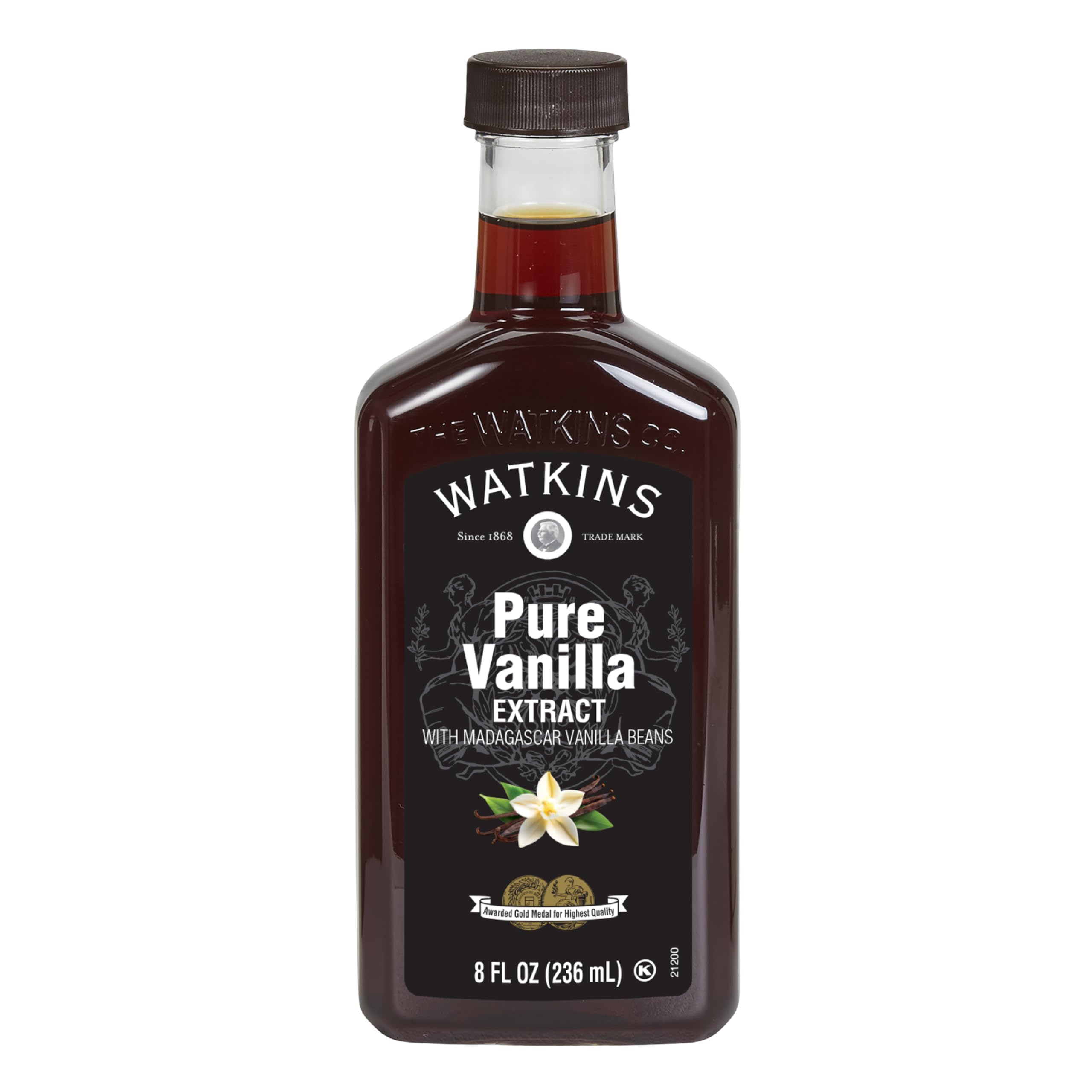 Watkins botella frontal 8 oz mostrando etiqueta y formato práctico para repostería