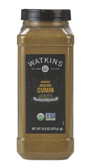 Watkins comino frasco frontal mostrando tamaño y uso culinario