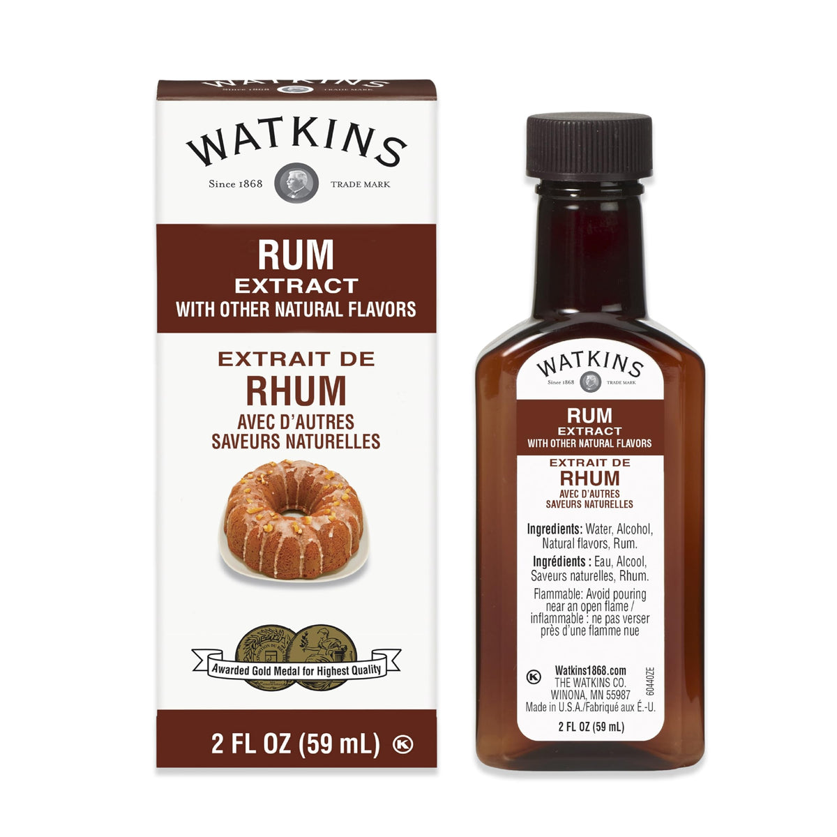 Watkins frente del empaque mostrando frascos de 2 oz y beneficios de uso