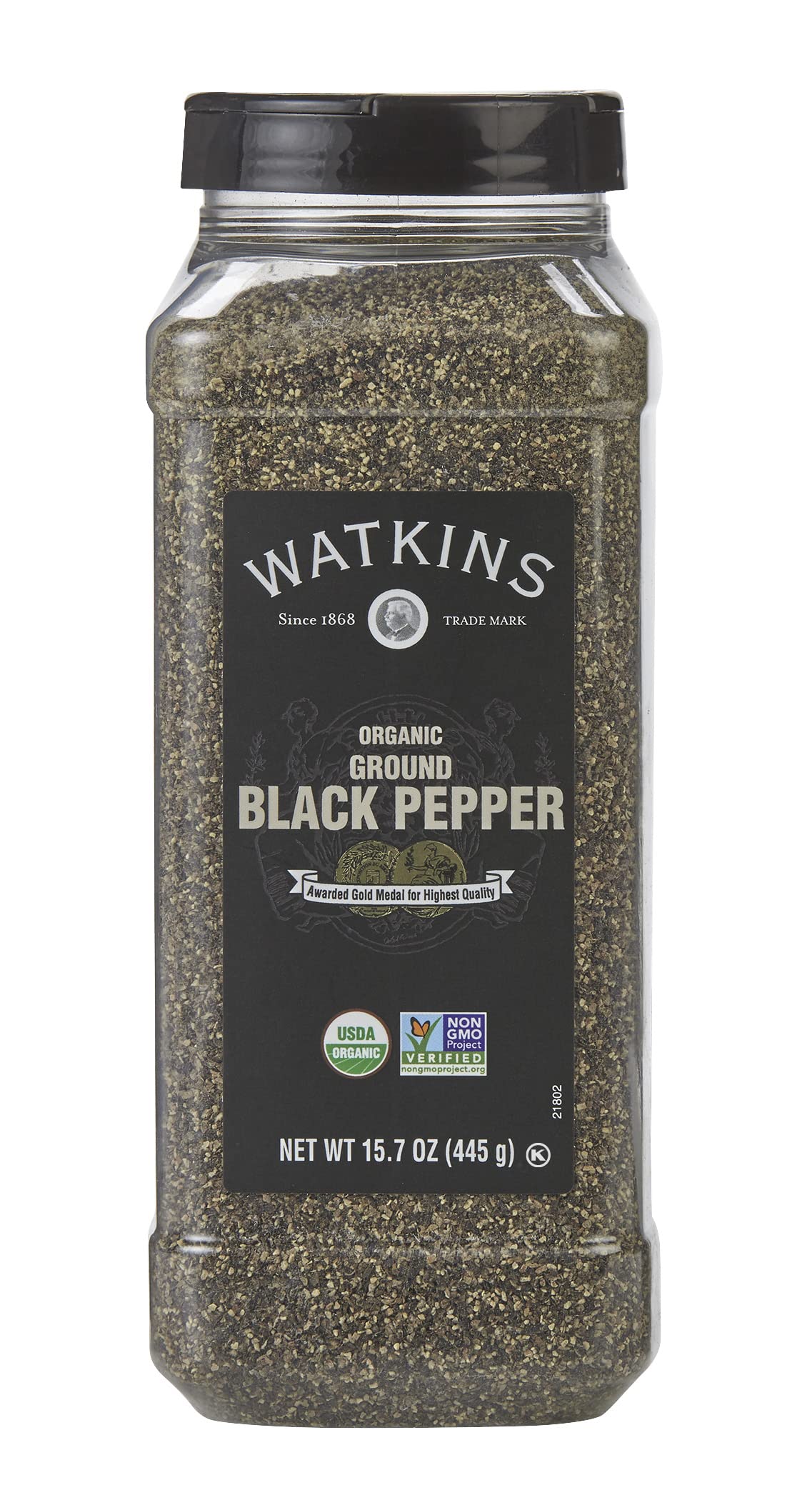 Watkins envase frontal de pimienta negra molida, ideal para suministro
