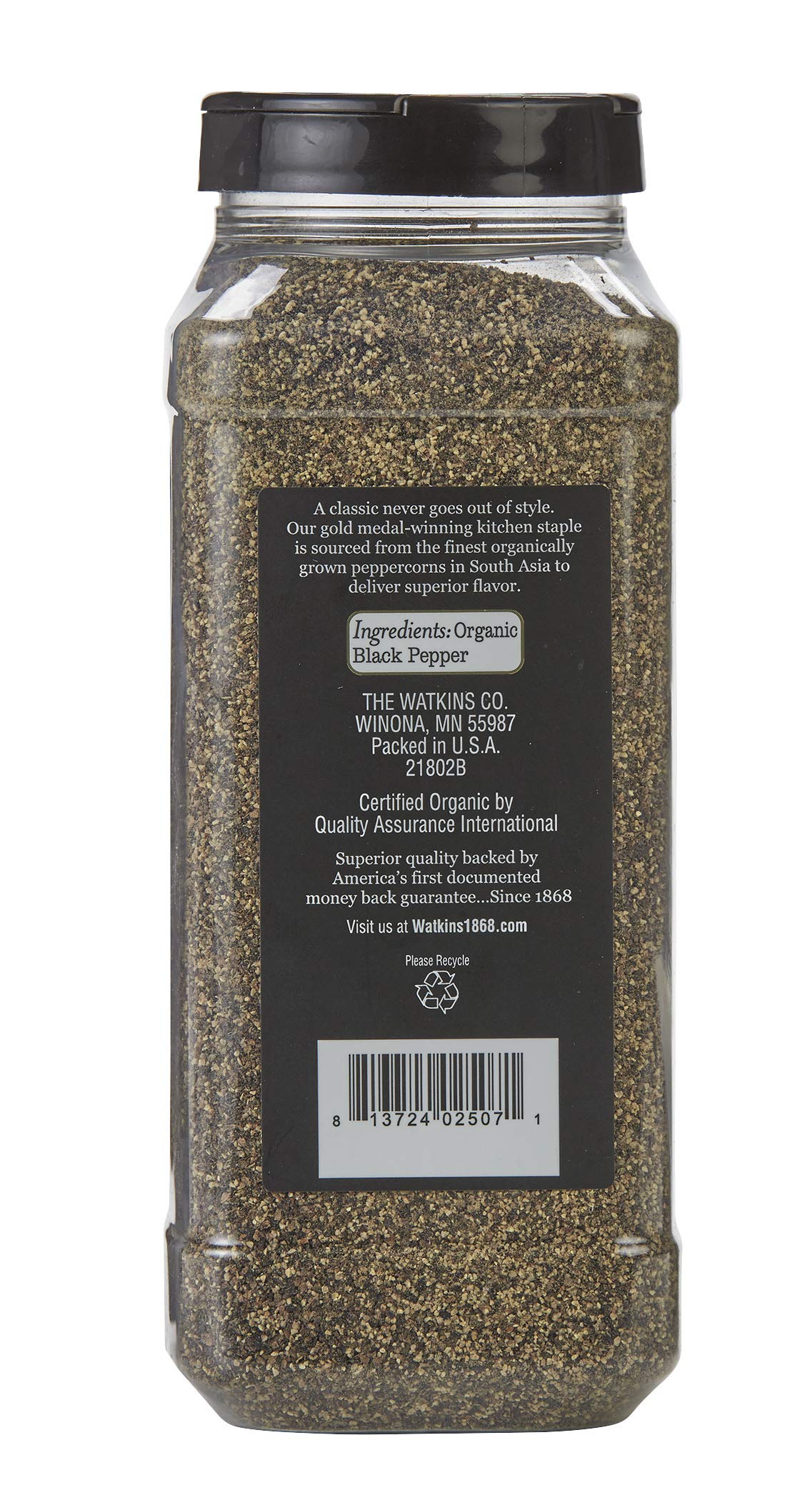 Watkins textura cercana de pimienta molida mostrando grano fino y aroma