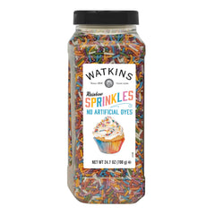 Watkins envase frontal con sprinkles multicolores, presentación grande y clara