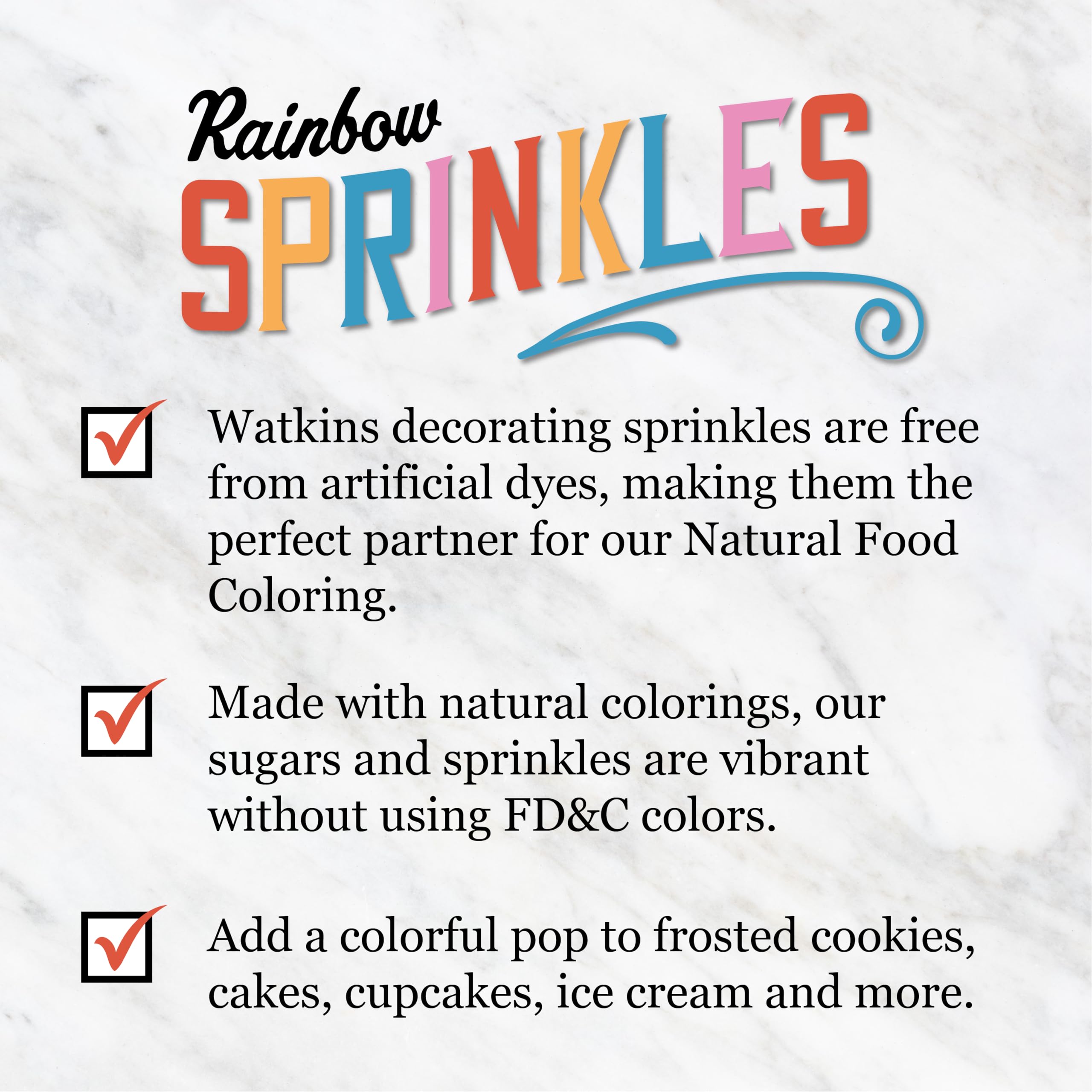 Watkins etiqueta con información de ingredientes y ausencia de colorantes artificiales