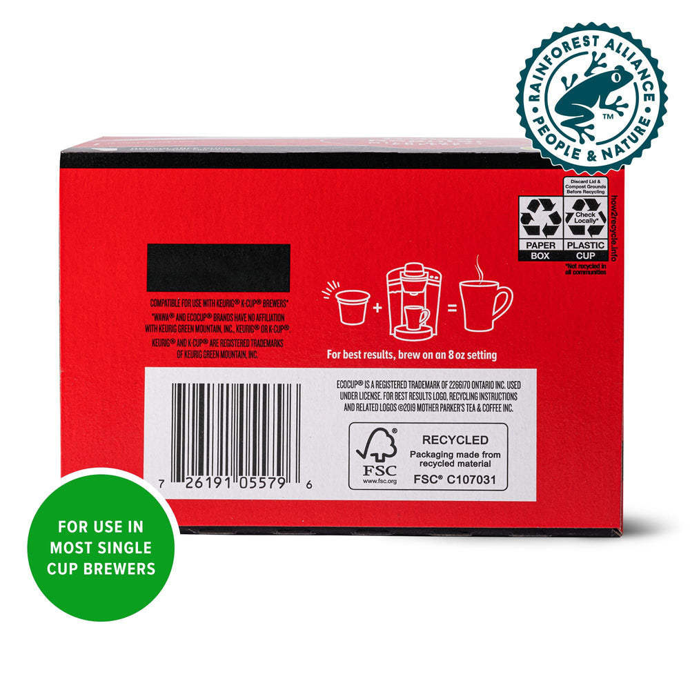 Wawa sello Rainforest Alliance en caja indicando sostenibilidad