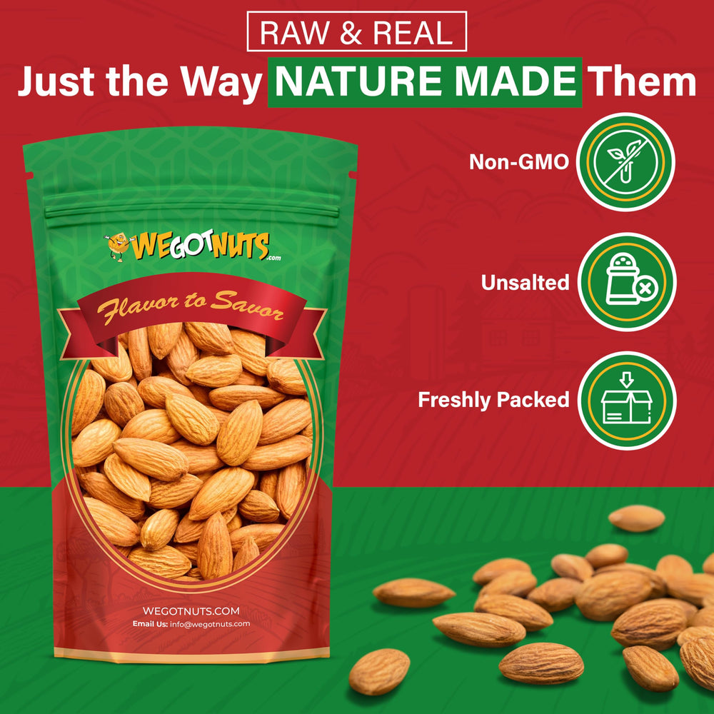 We Got Nuts almendras textura cerca destacando frescura y crujiente