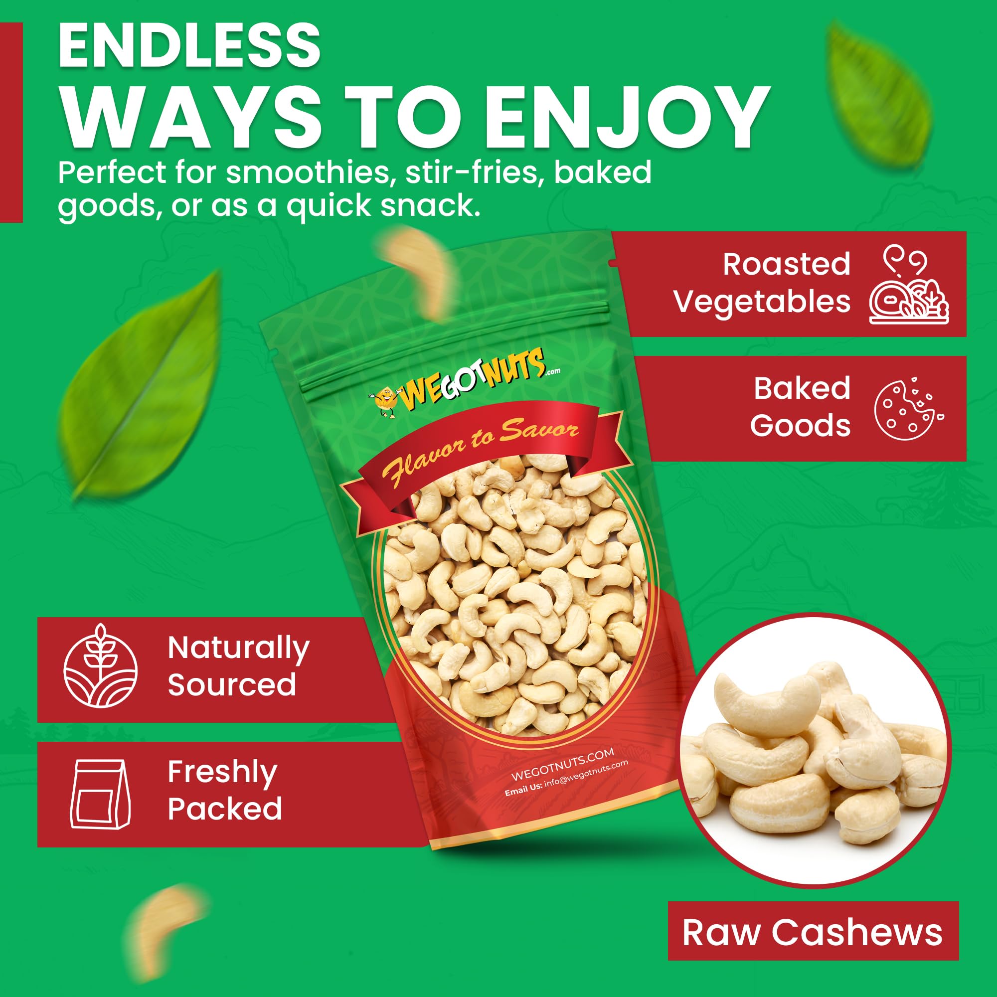 We Got Nuts mano sosteniendo porción de anacardos crudos para snack energético