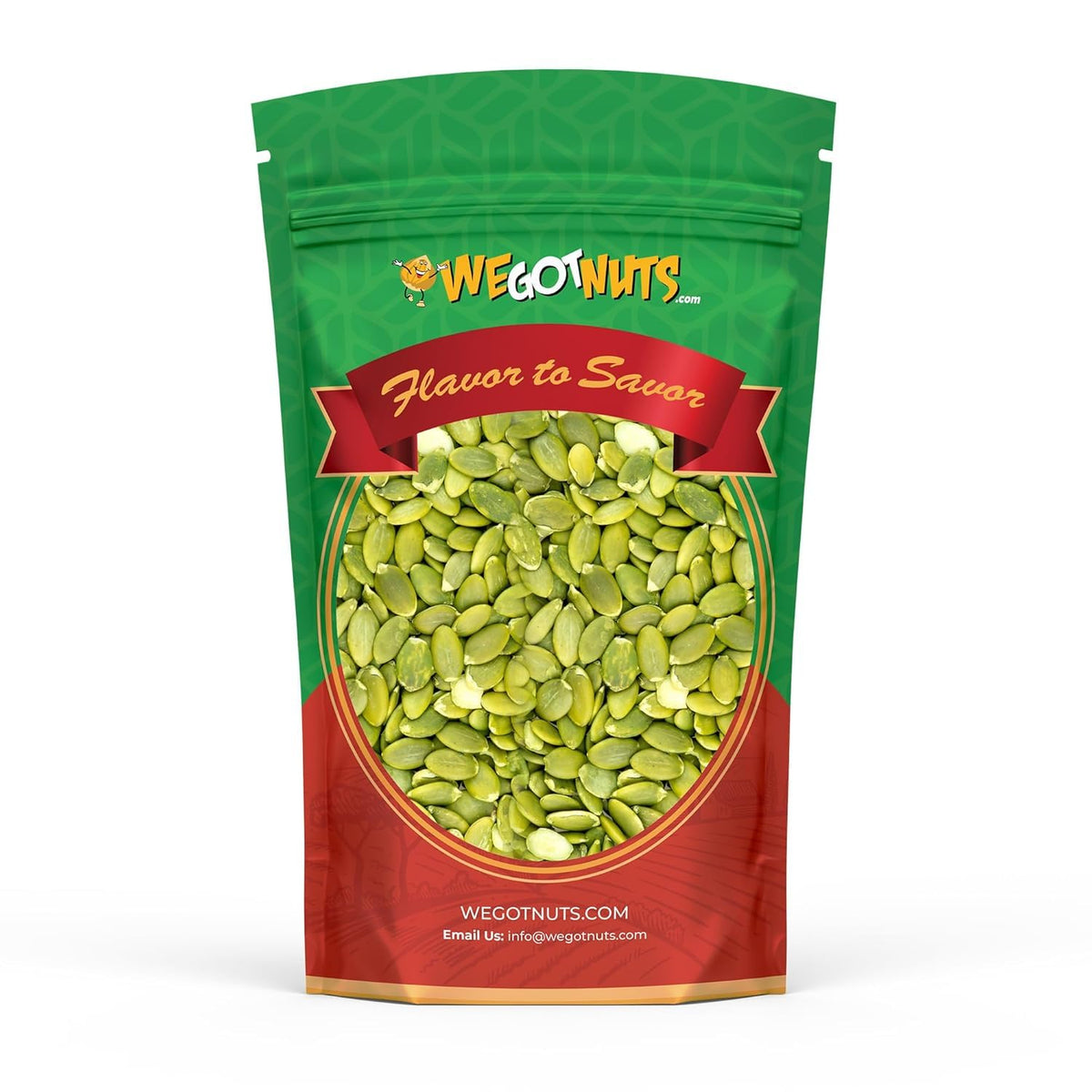 We Got Nuts bolsa frontal mostrando cantidad y sello sin conservantes