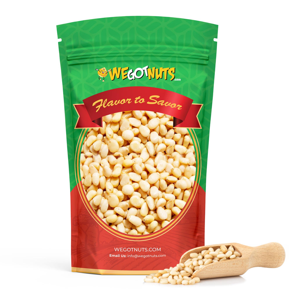 We Got Nuts empaque frontal mostrando piñones frescos y cantidad grande