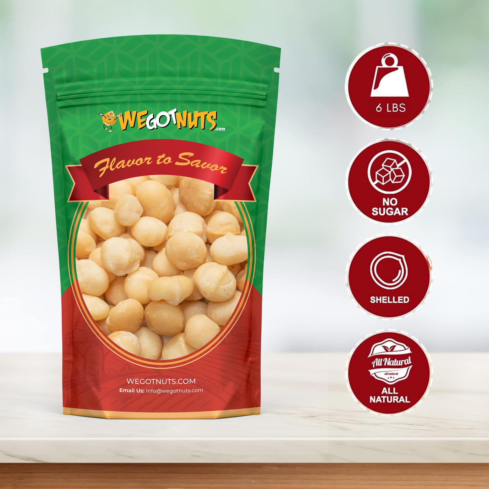 We Got Nuts primer plano de textura de macadamias crudas mostrando cremosidad