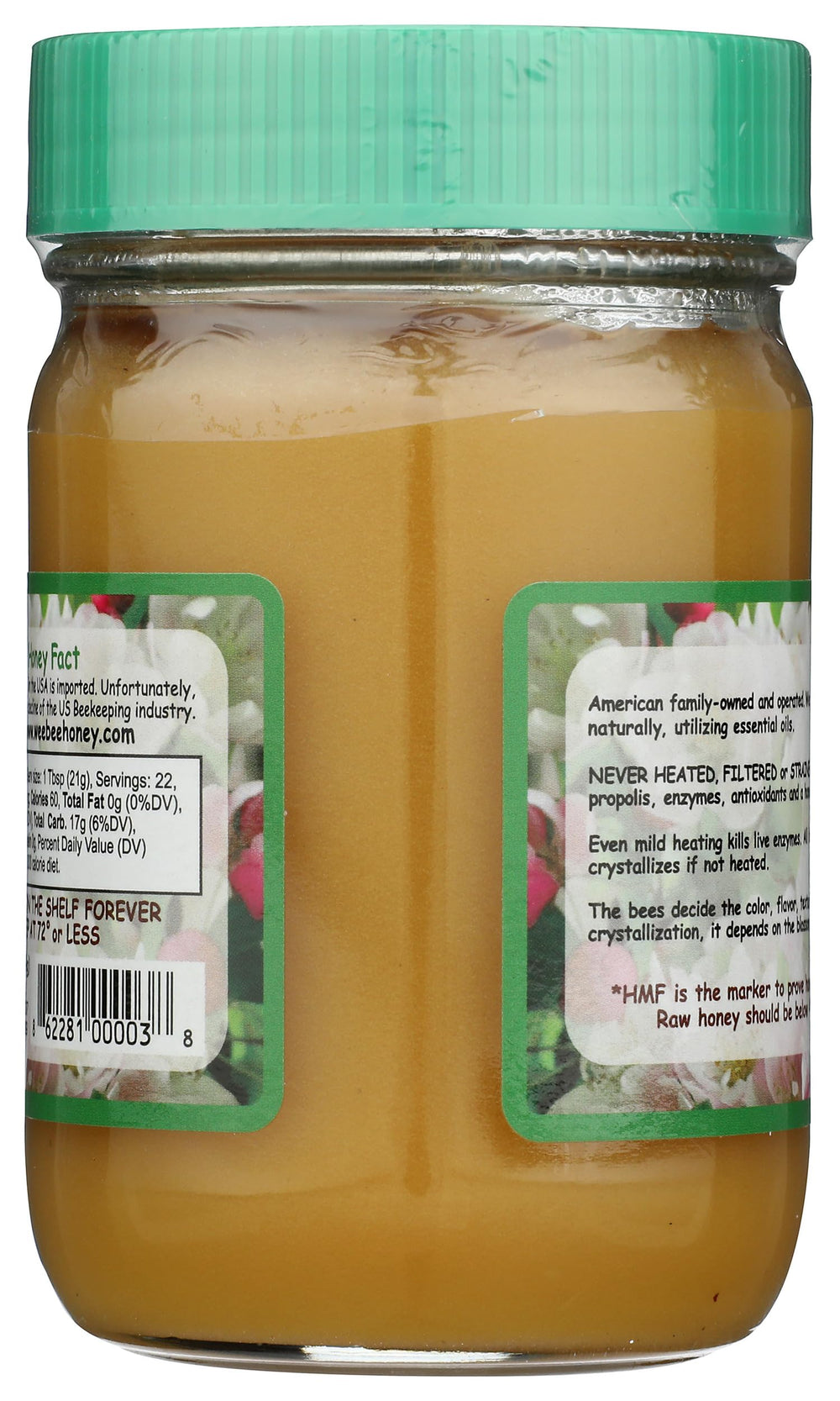 Wee Bee Honey primer plano de textura cruda y cristales, muestra autenticidad natural