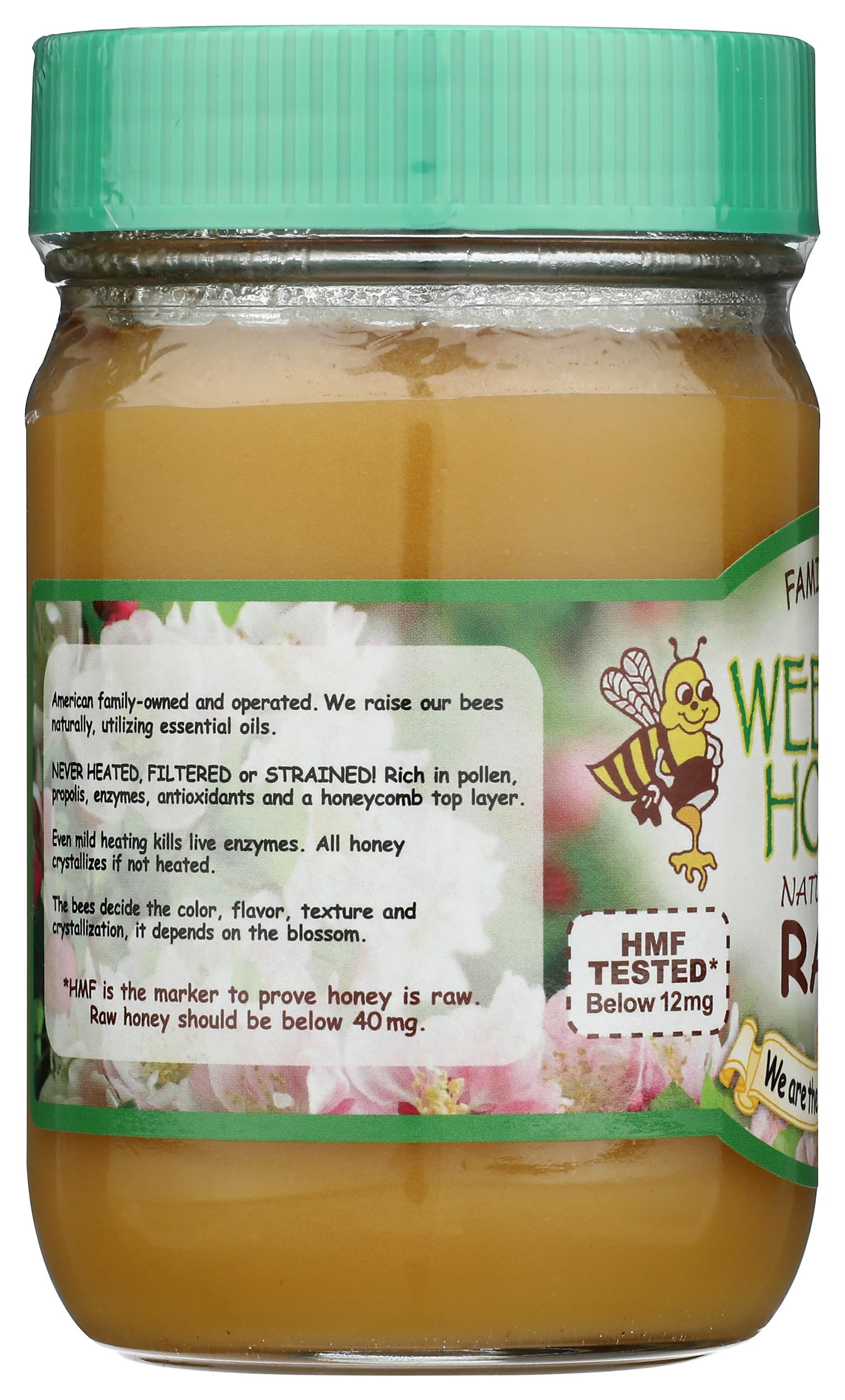 Wee Bee Honey etiqueta y código de lote visibles, indica trazabilidad del producto