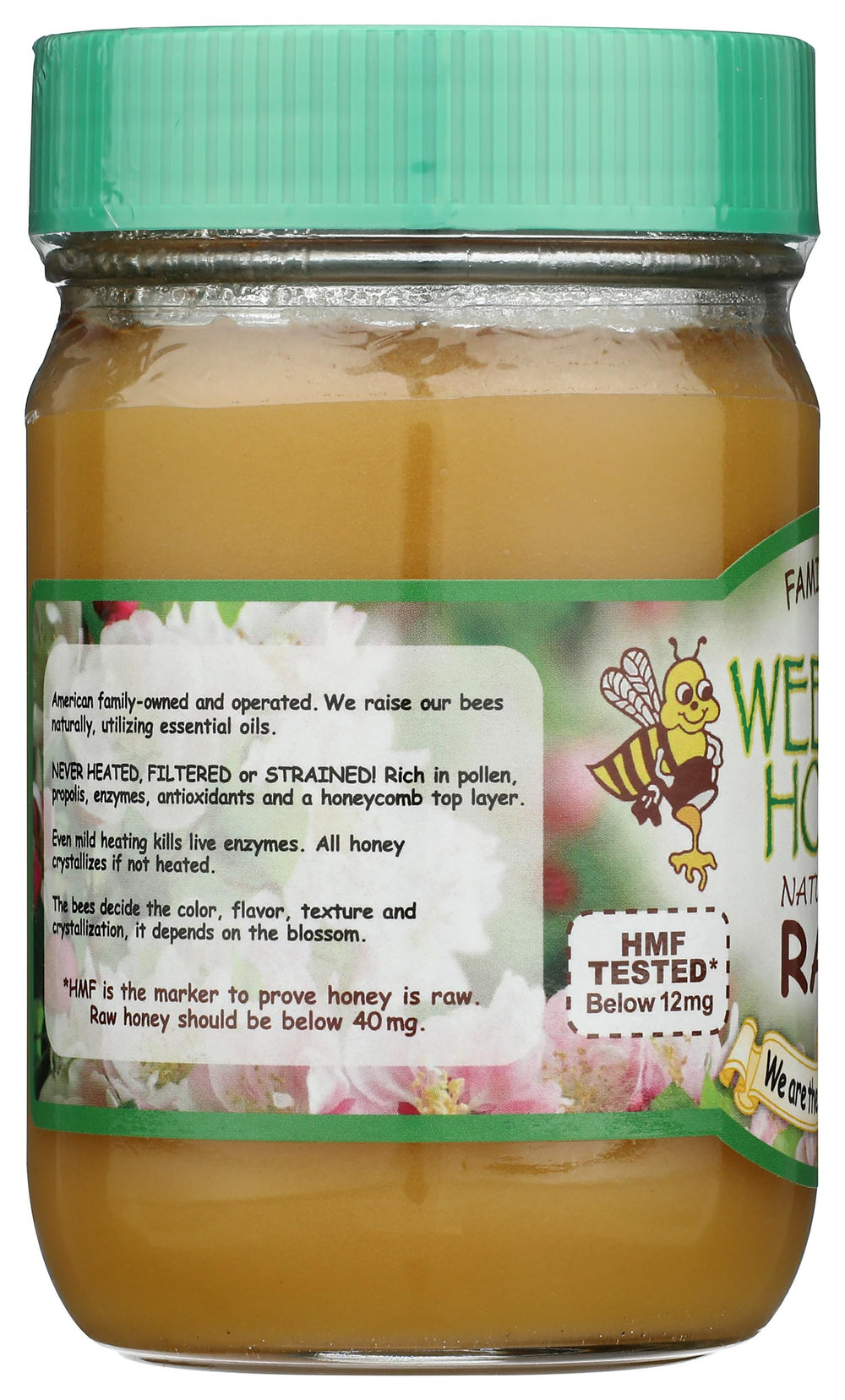 Wee Bee Honey etiqueta y código de lote visibles, indica trazabilidad del producto