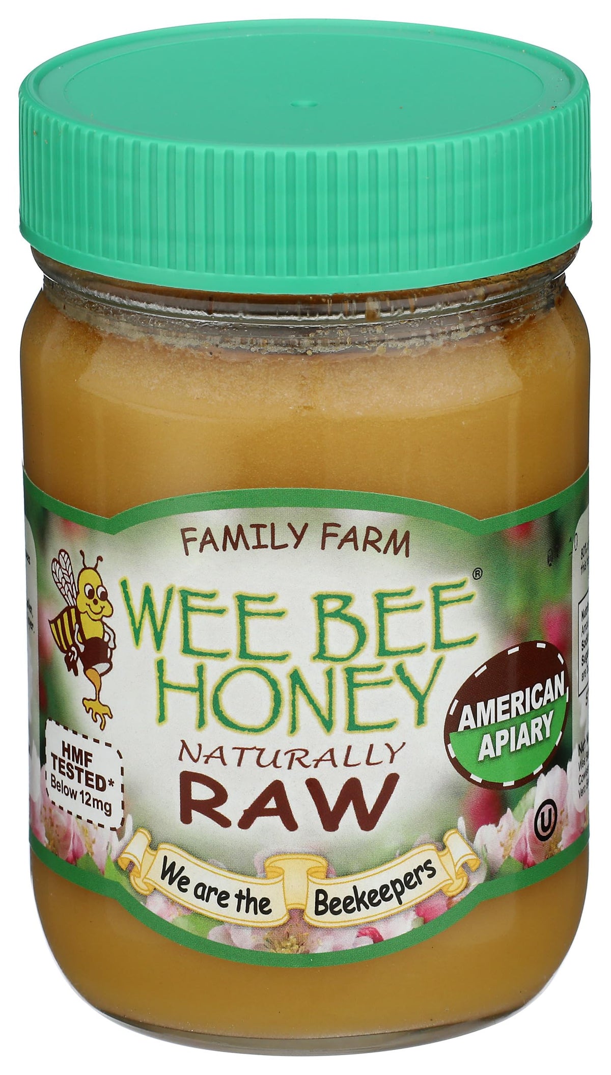 Wee Bee Honey frasco frontal mostrando etiqueta y peso 1 lb, aporta confianza de origen
