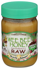 Wee Bee Honey frasco frontal mostrando etiqueta y peso 1 lb, aporta confianza de origen