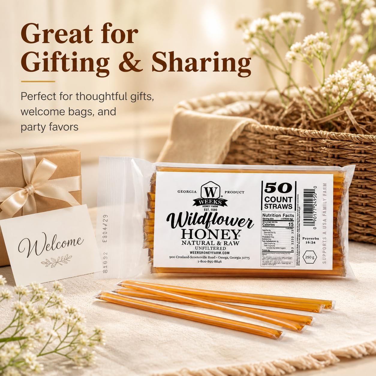 Weeks Honey Farm paja en cocina junto a ingredientes mostrando uso diario