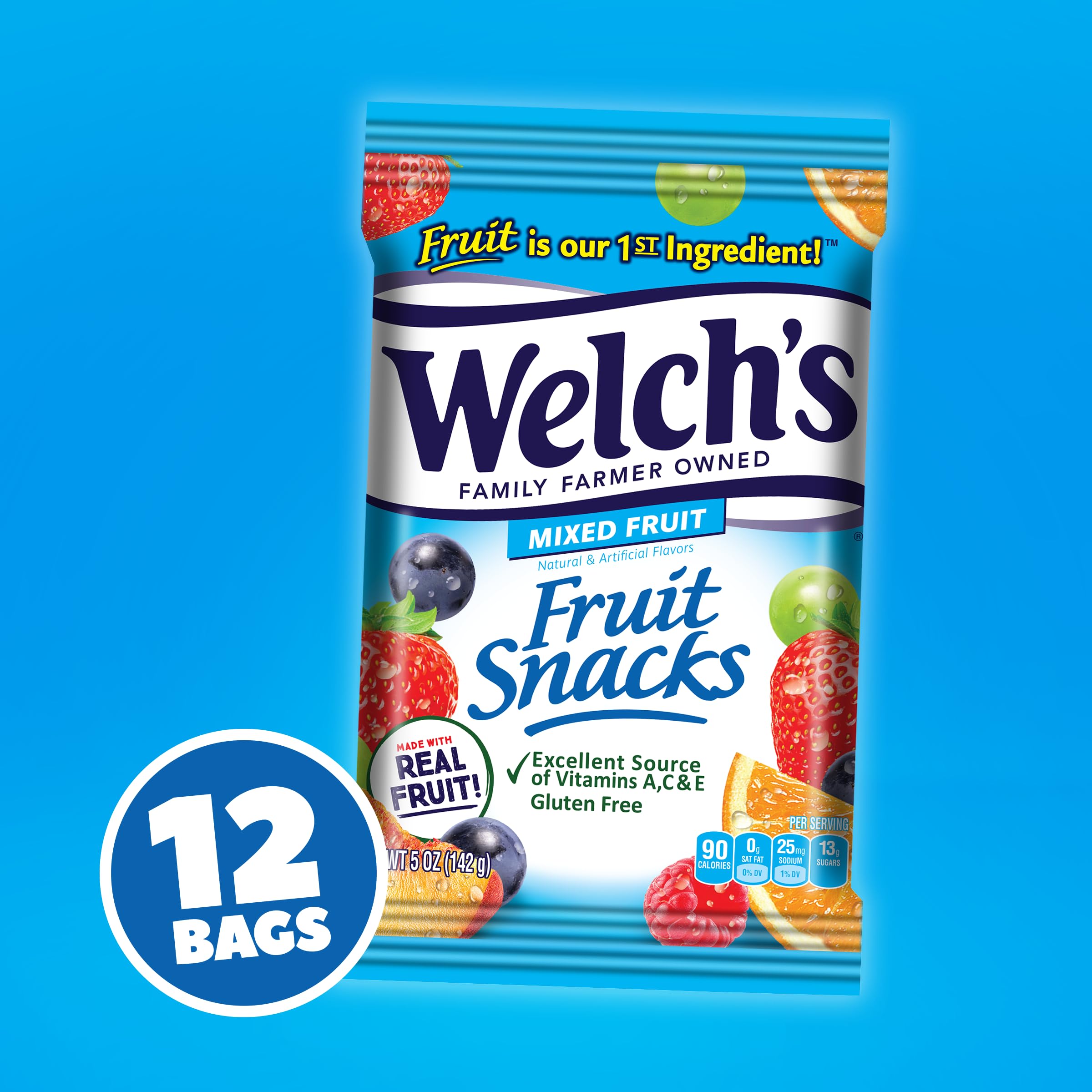 Welch's bolsa detalle de etiqueta con información de ingredientes y vitaminas Clara lectura