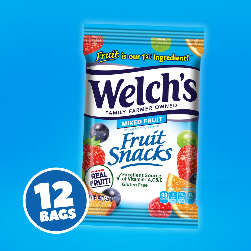 Welch's bolsa detalle de etiqueta con información de ingredientes y vitaminas Clara lectura