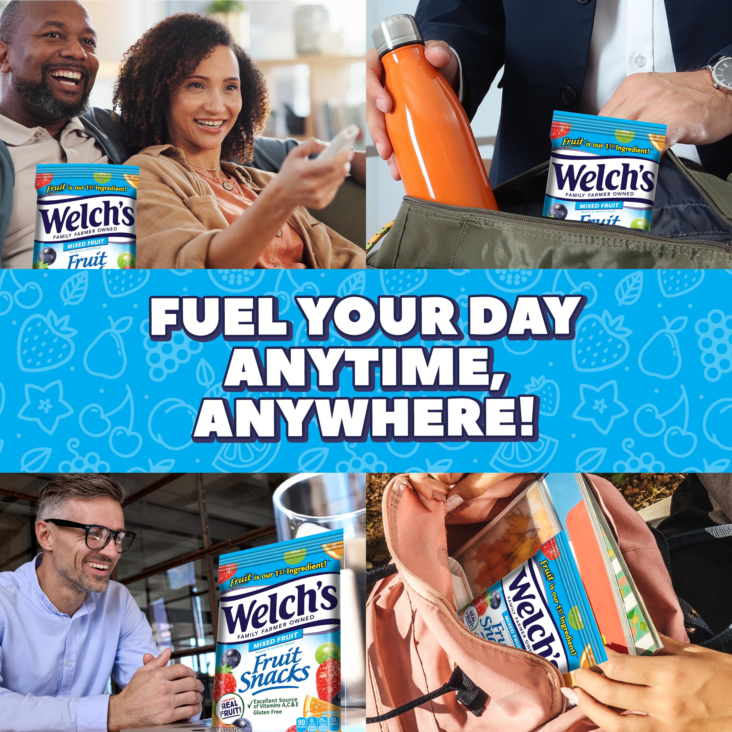 Welch's en una lonchera siendo colocado para merienda Práctico y listo para llevar