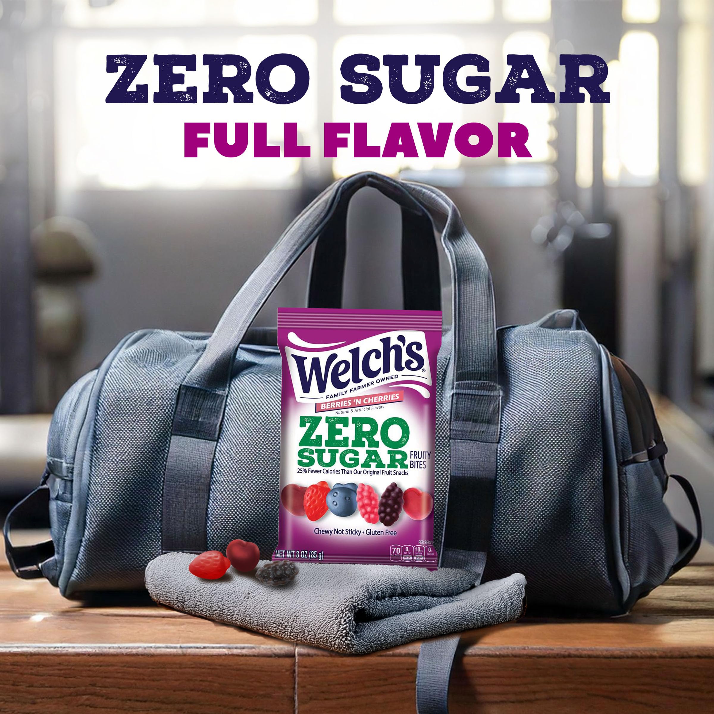 Welch's etiqueta nutricional visible para revisar ingredientes y beneficios