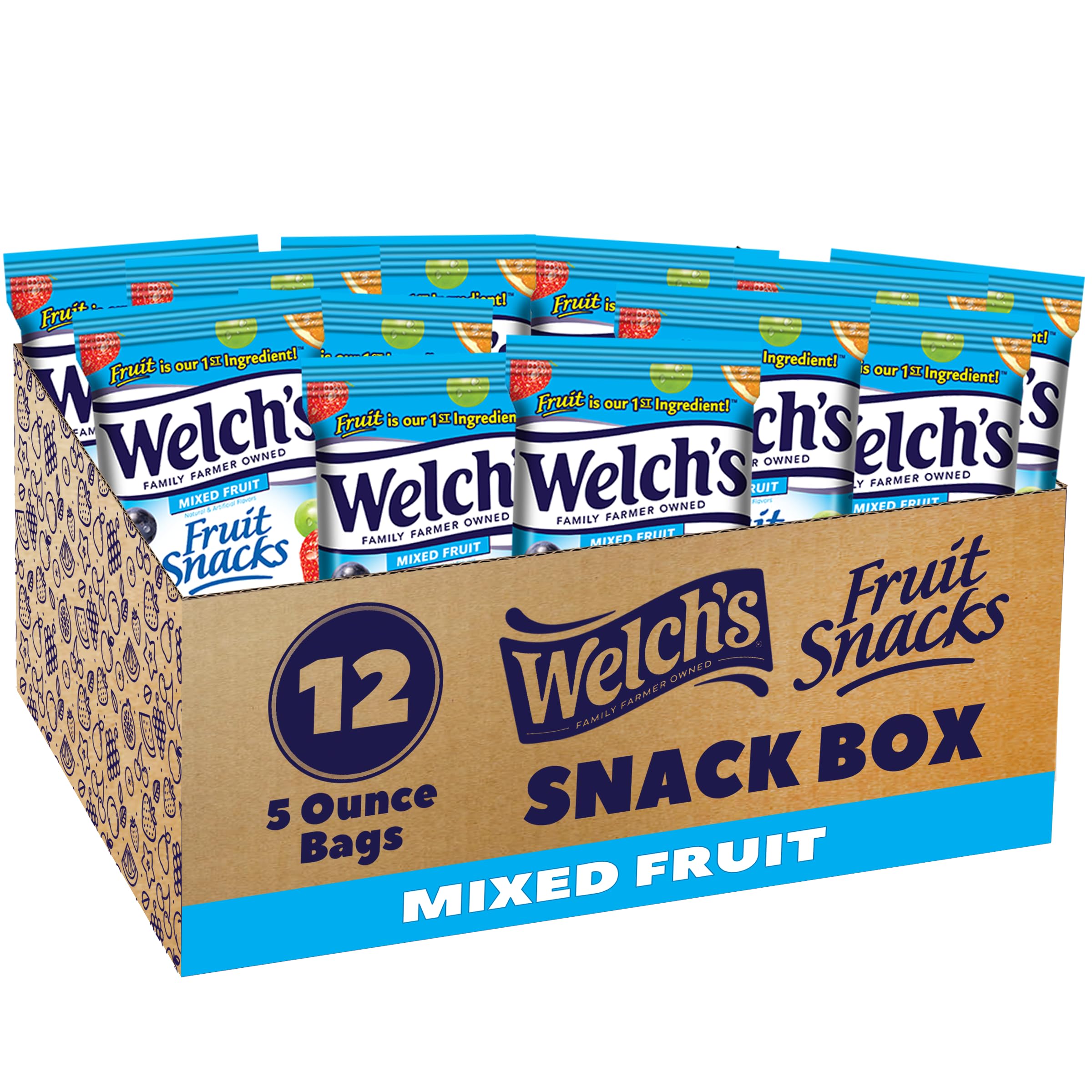 Welch's paquete frente mostrando 12 bolsas compartibles Ideal para reservas