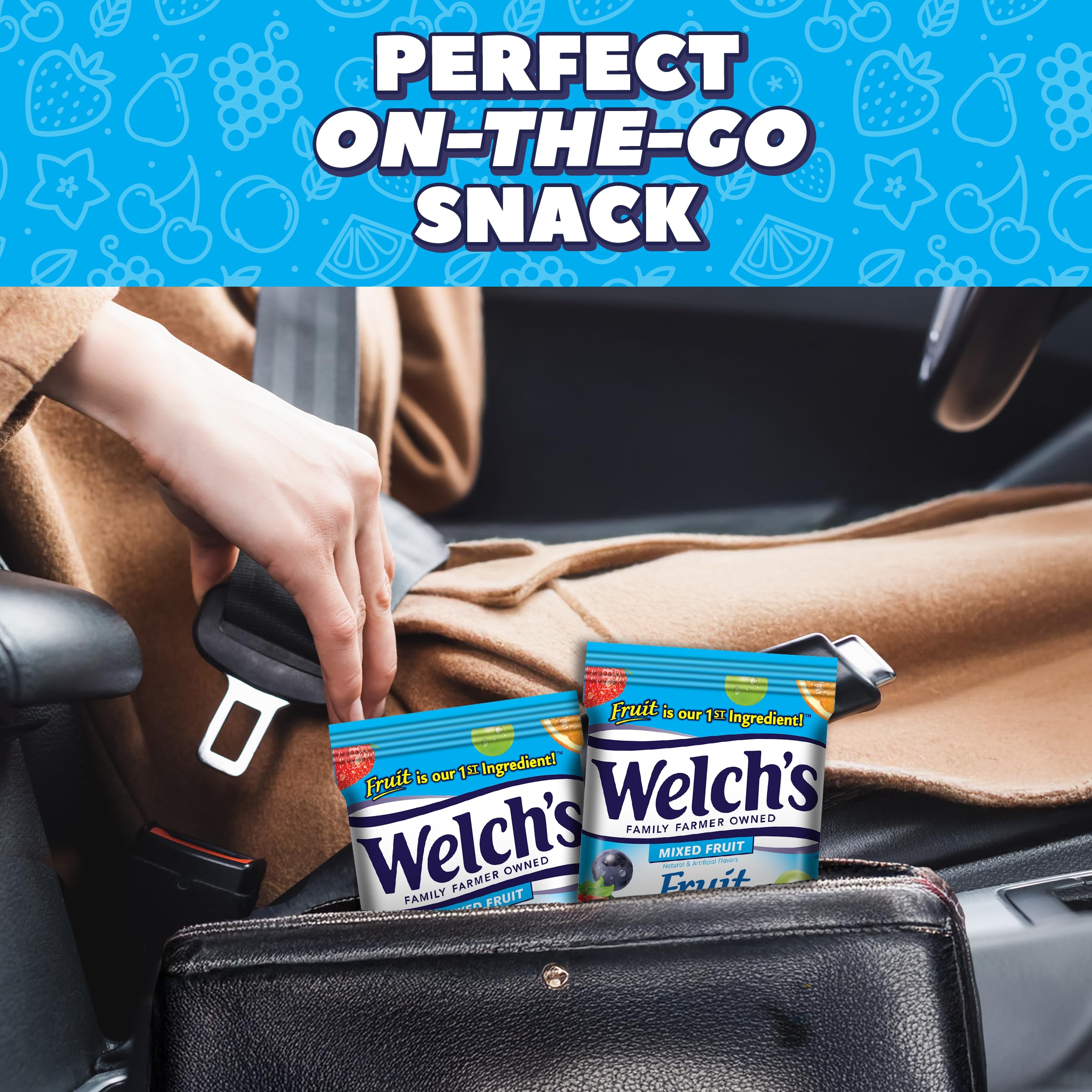 Welch's textura de los bocadillos en primer plano Muestra fruta real y masticabilidad
