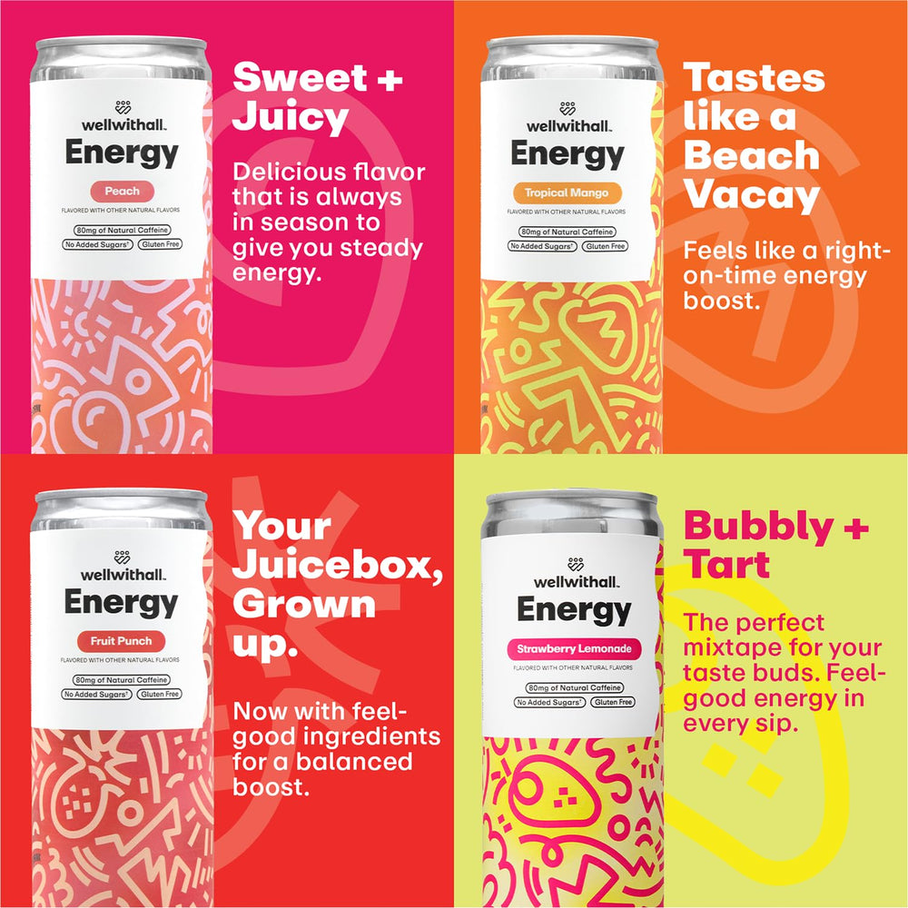 WellWithAll cuatro sabores dispuestos, beneficio: opciones frutales variadas