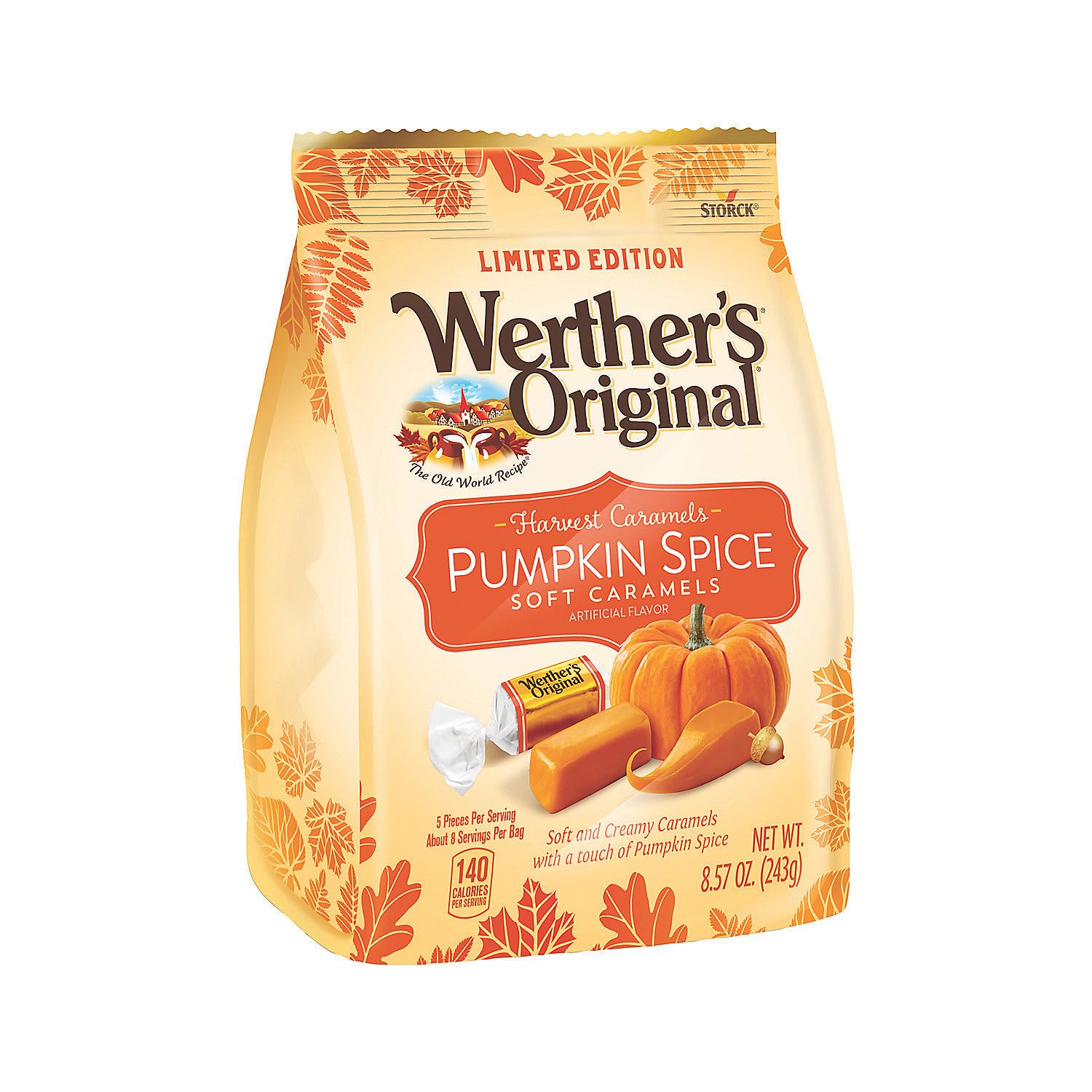 Werther's Original bolsa frontal mostrando caramelos suaves y sabor otoñal para compartir