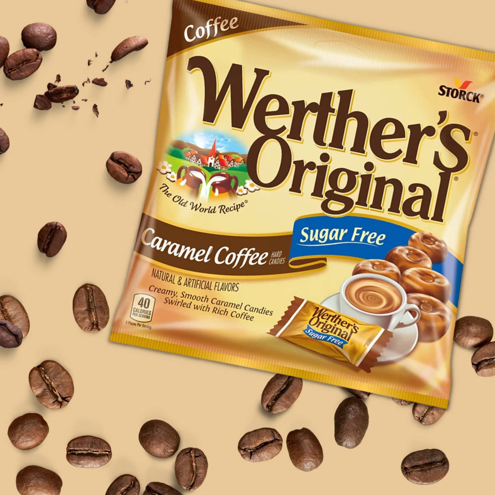 Werther's Original close-up textura del caramelo que destaca cremosidad y brillantez