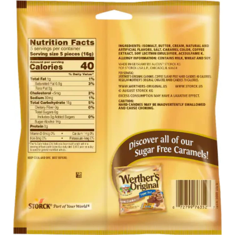 Werther's Original etiqueta con ingredientes visible para revisar sin azúcar añadida