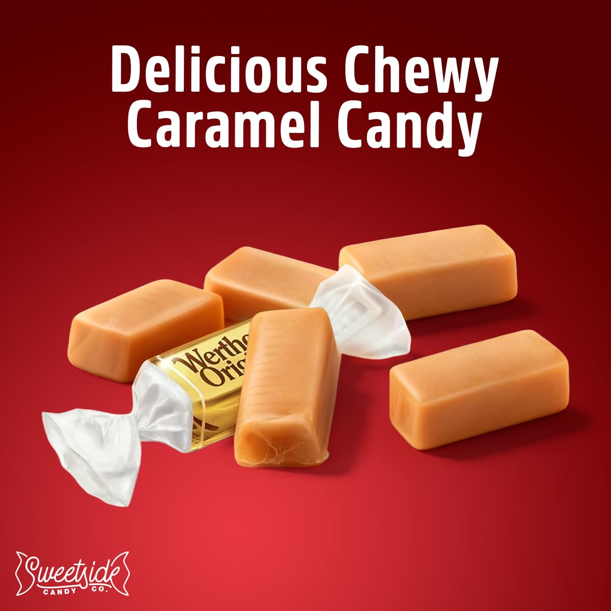 SWEETSIDE CANDY CO. textura del caramelo blando en primer plano, muestra cremosidad