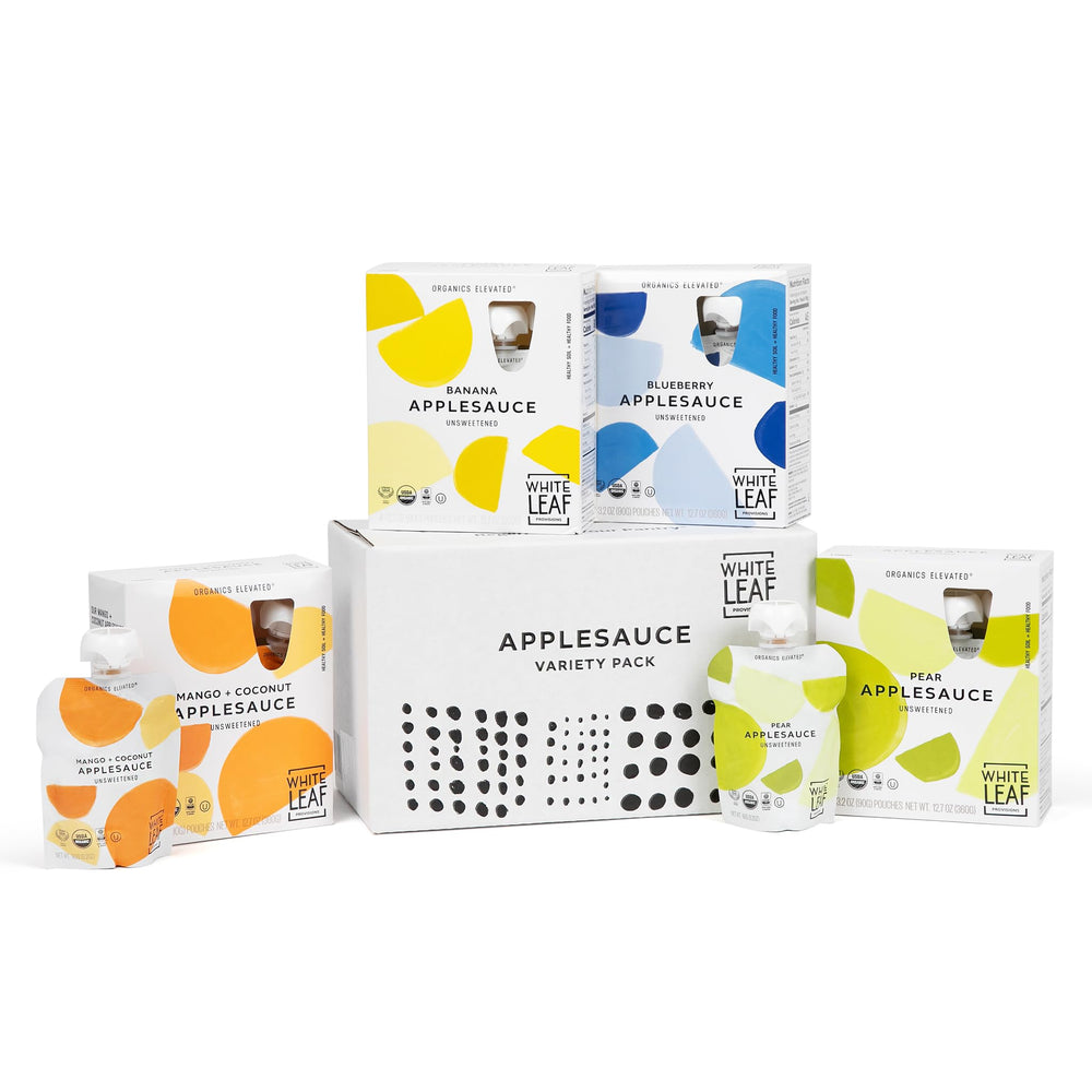 White Leaf Provisions pack frontal mostrando 16 pouchs y beneficios ecológicos