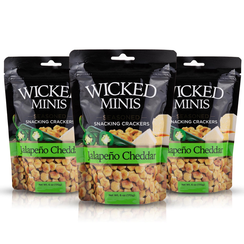 Wicked Mix empaque frontal mostrando sabor jalapeño cheddar y etiqueta clara