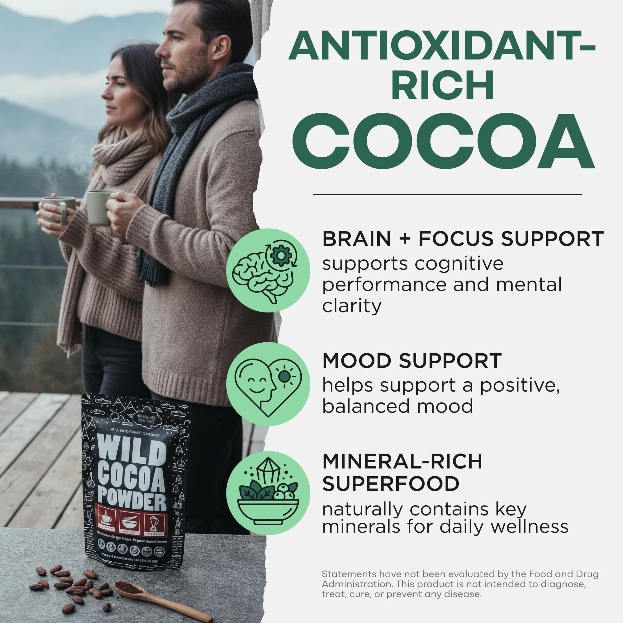 Wild Foods cacao en uso en batido cremoso, añade sabor intenso
