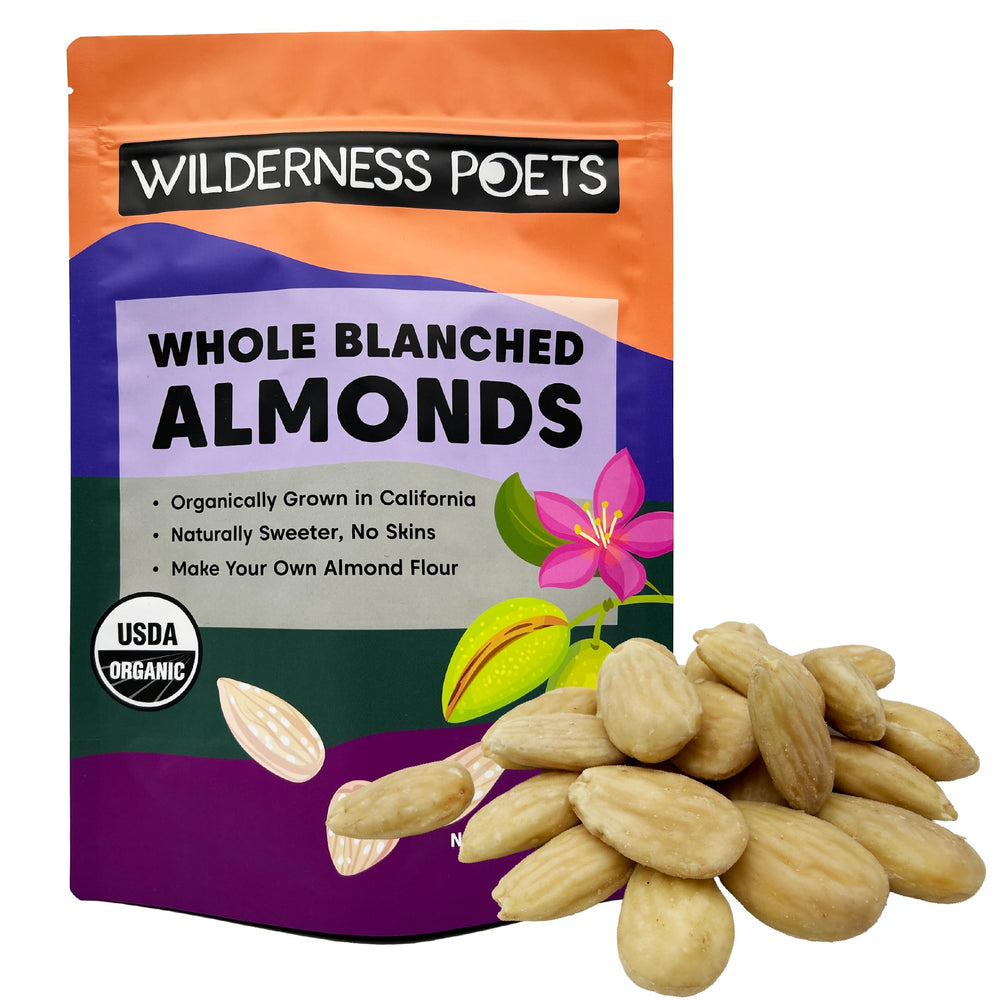 Wilderness Poets empaquetado frontal con almendras orgánicas, ideal para recetas