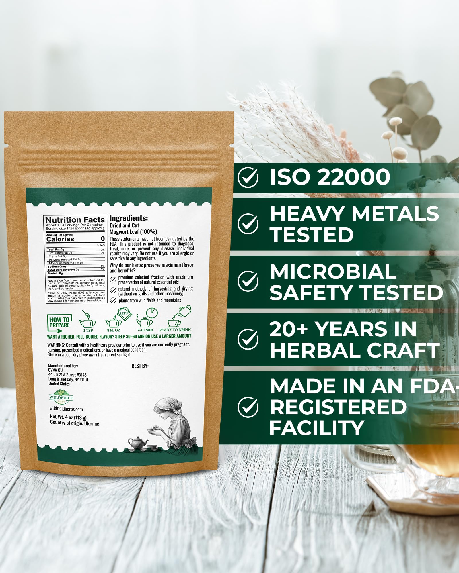 WILDFIELD HERBS hojas secas de artemisa mostrando calidad pura