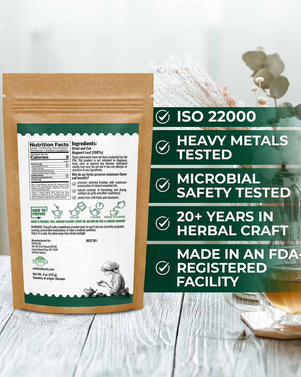 WILDFIELD HERBS hojas secas de artemisa mostrando calidad pura