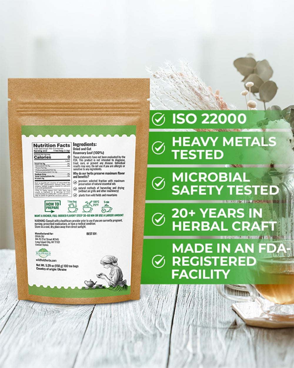 WILDFIELD HERBS hojas de romero en primer plano guardan aroma intenso