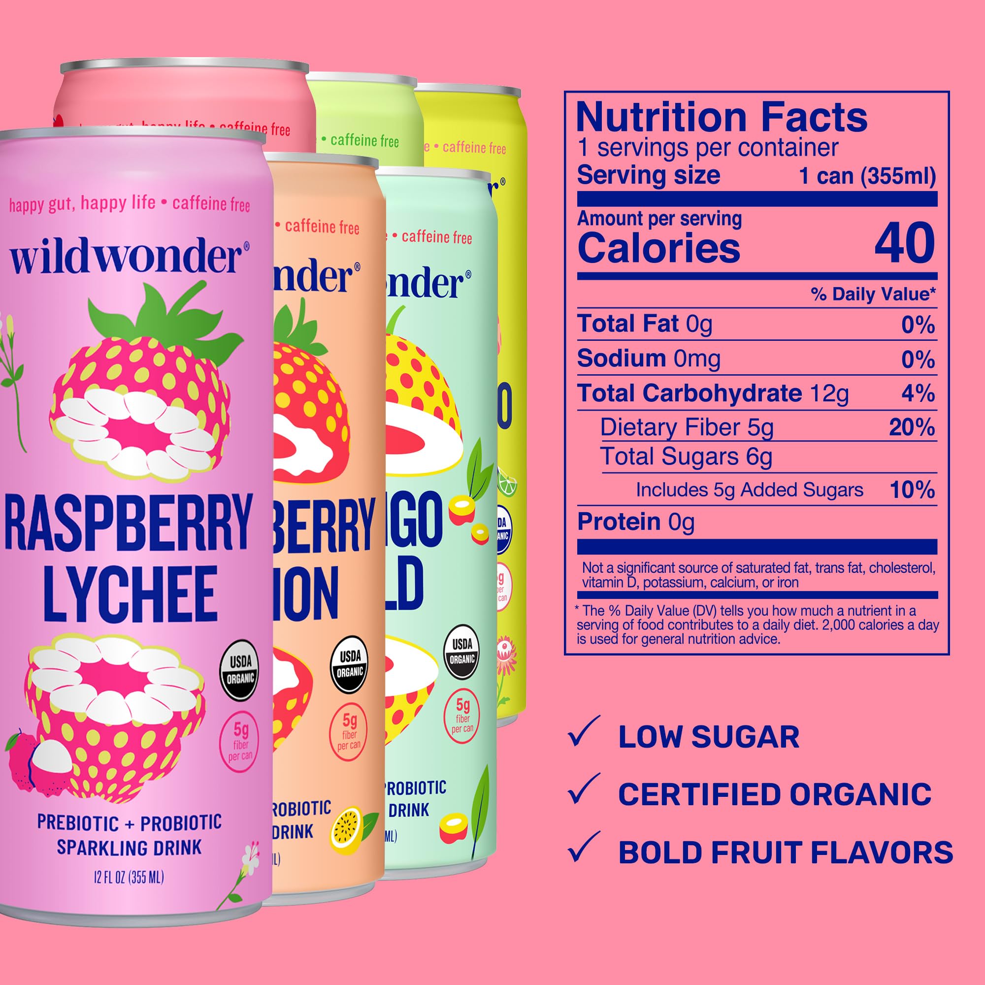 Wildwonder Peach Ginger servido como mocktail, mezcla sabrosa sin alcohol