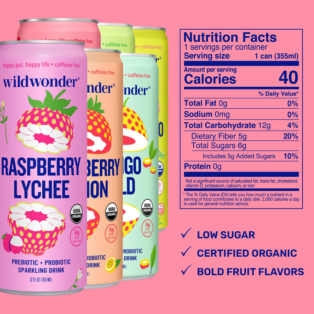 Wildwonder Peach Ginger servido como mocktail, mezcla sabrosa sin alcohol