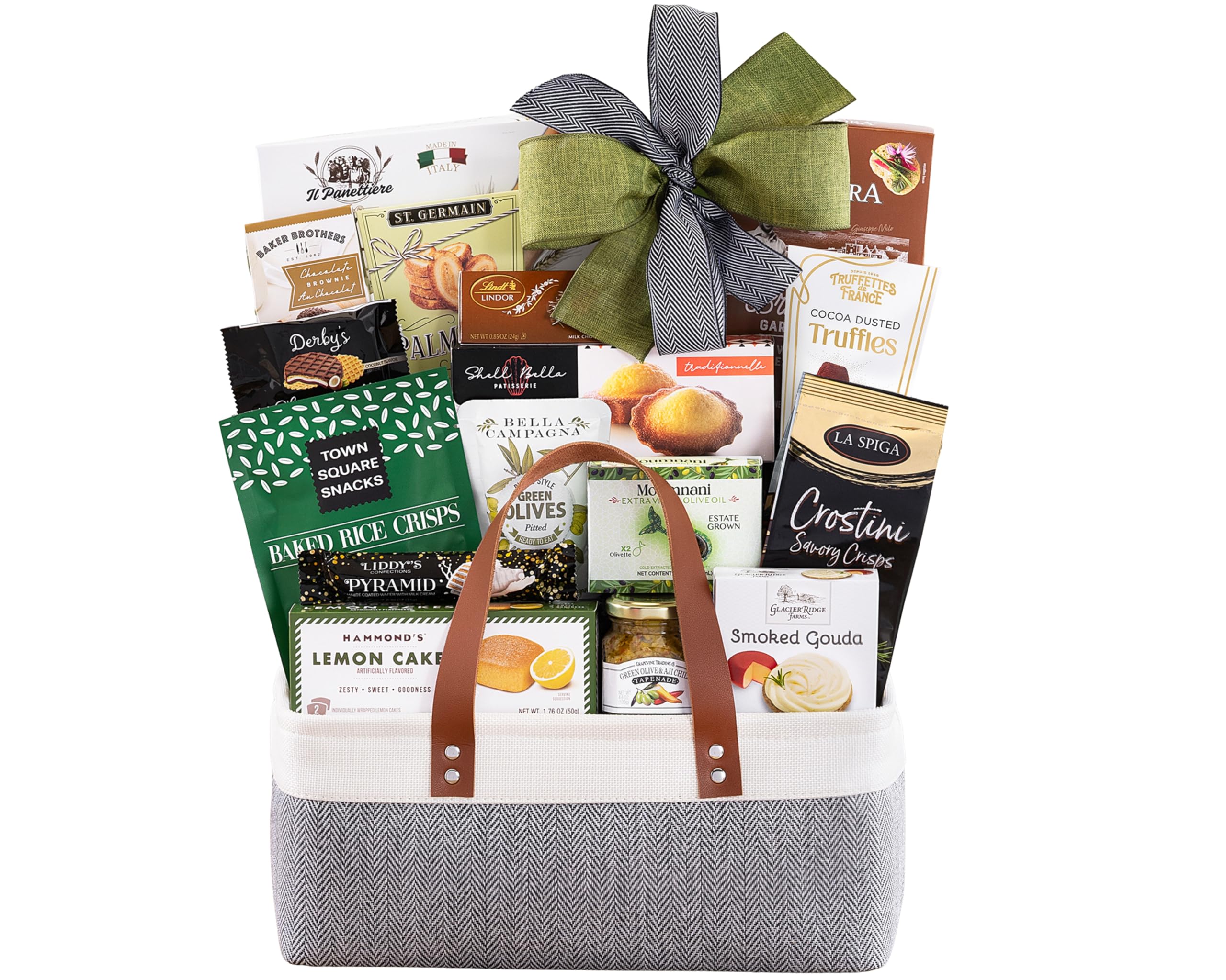 Wine Country Gift Baskets presentación frontal de la canasta con variedad gourmet y atractiva